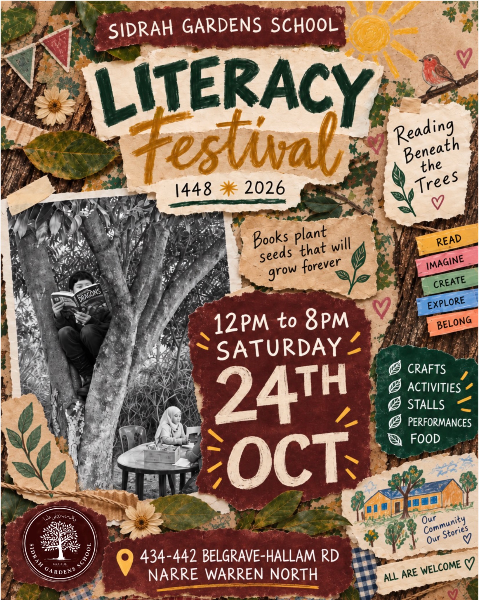 READING BENEATH THE TREES — LITERACY FESTIVAL 2026 🌿📚 event poster