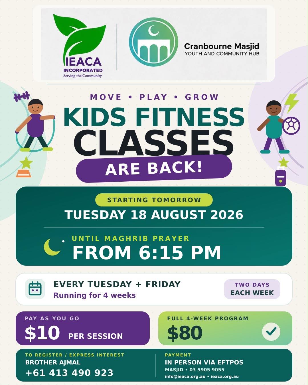 KIDS FITNESS CLASSES ARE BACK! 🏃‍♀️ event poster